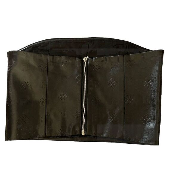 ROTATE BIRGER CHRISTENSEN Emili Crop Top Faux Leather Black Logo-Embossed Size 4 - Picture 4 of 6